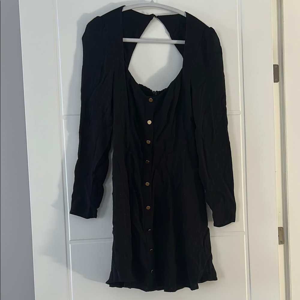 Reformation Black Dress with gold buttons